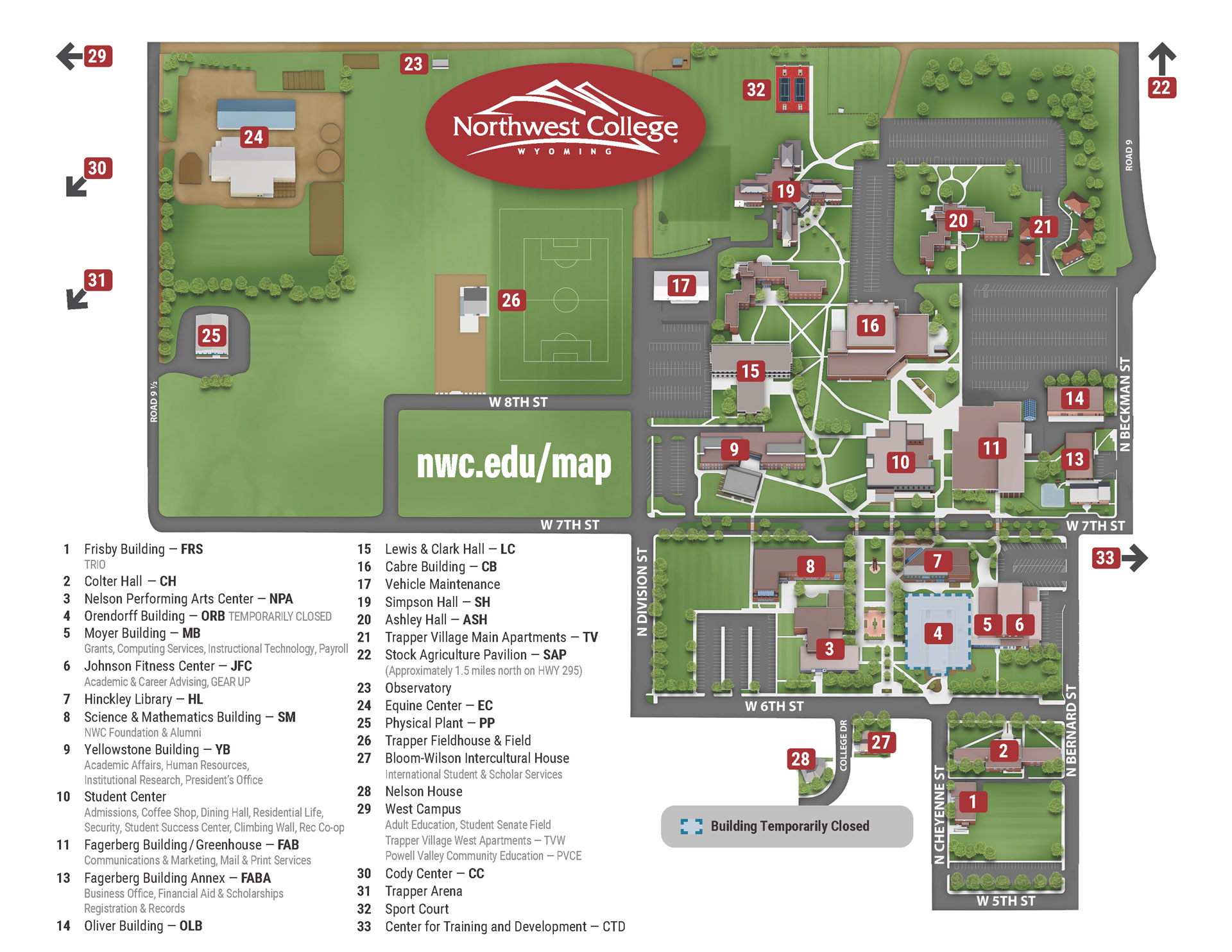 NWC Campus Map - Orendorff Building Closure - 2025