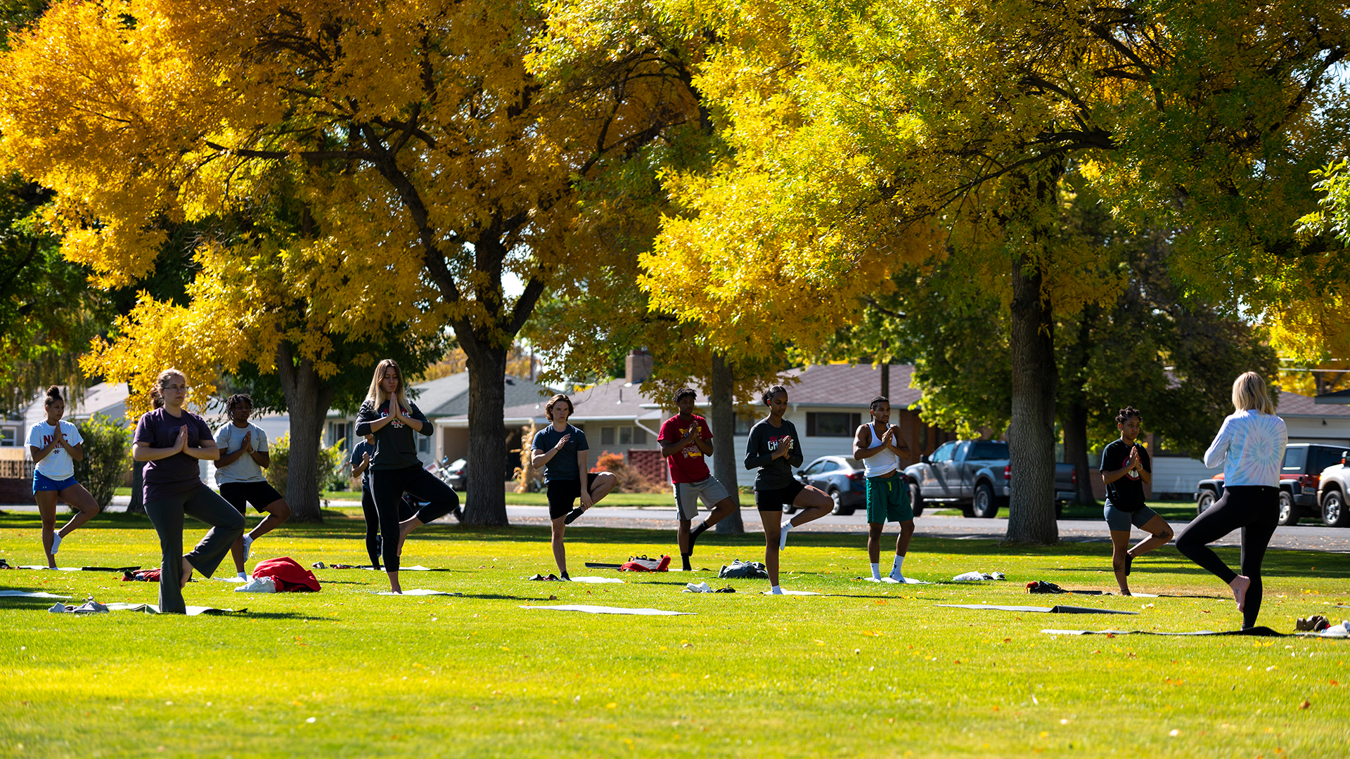 Yoga on the lawn, on a fall day!